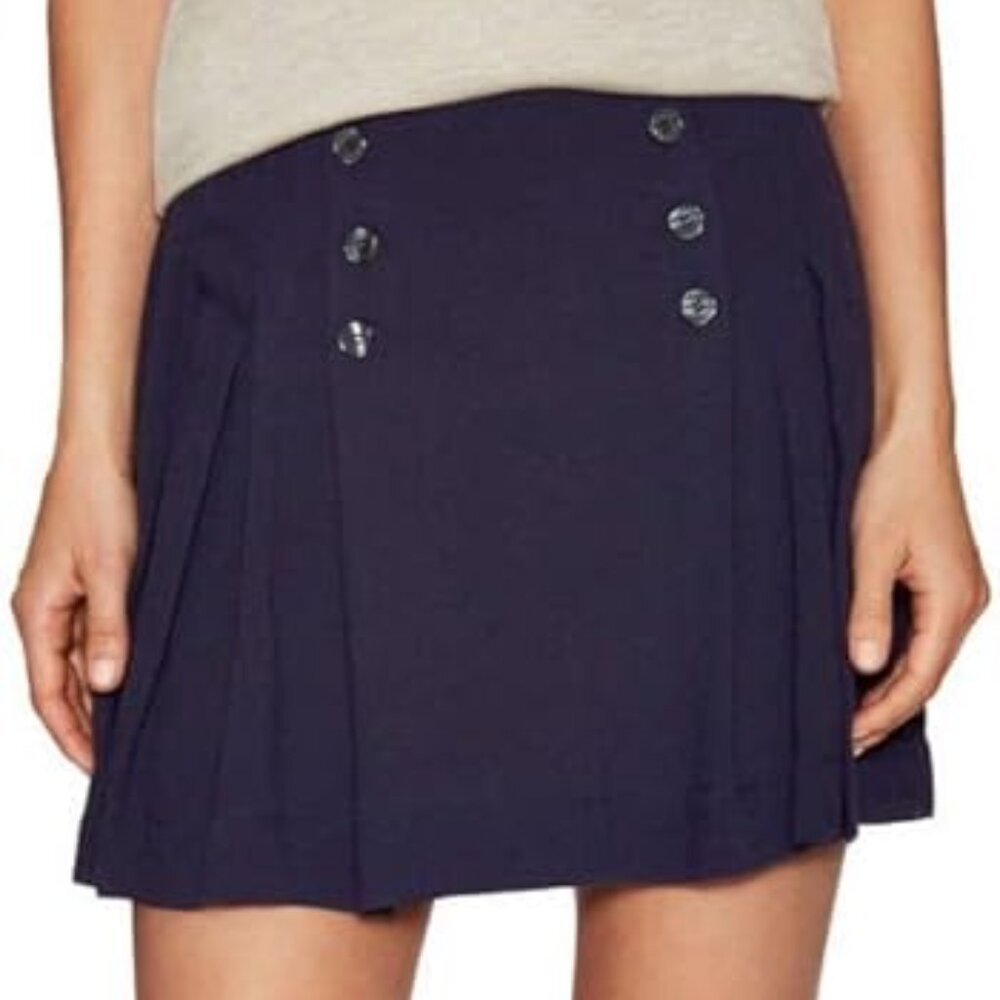 Free People Pleated Mini Skirt in Navy Blue